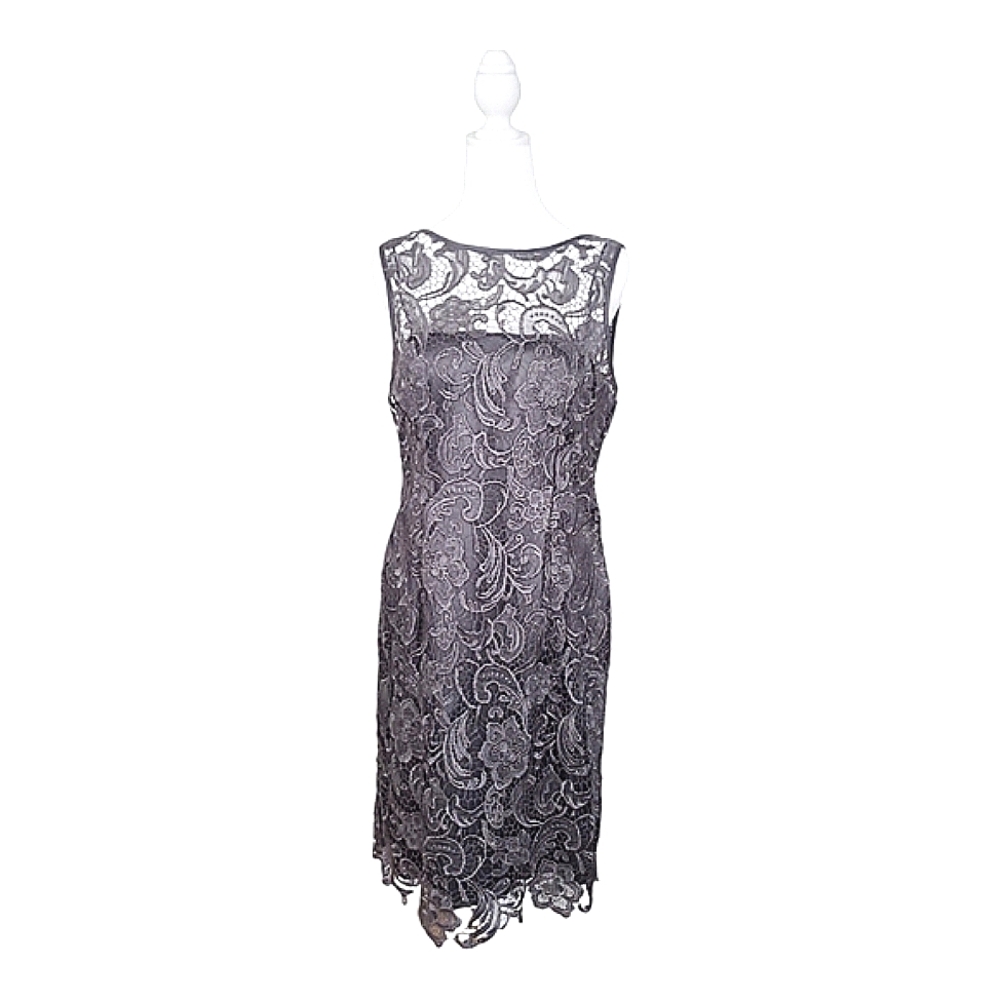 Adrianna Papell Evening Illusion Lace Sheath Dress Size 10